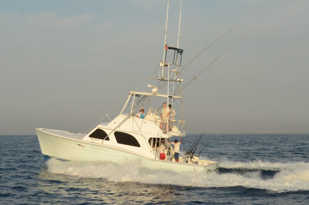 Sportfishing boat running offshore for Pacific sailfish fishing in Central America.